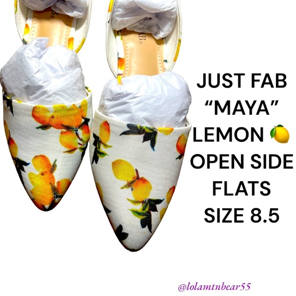 JUST FAB BRAND “MAYA” LEMON 🍋 FLATS, SIZE 8.5-OPEN SIDES, EXCELLENT CONDITION - Picture 2 of 16
